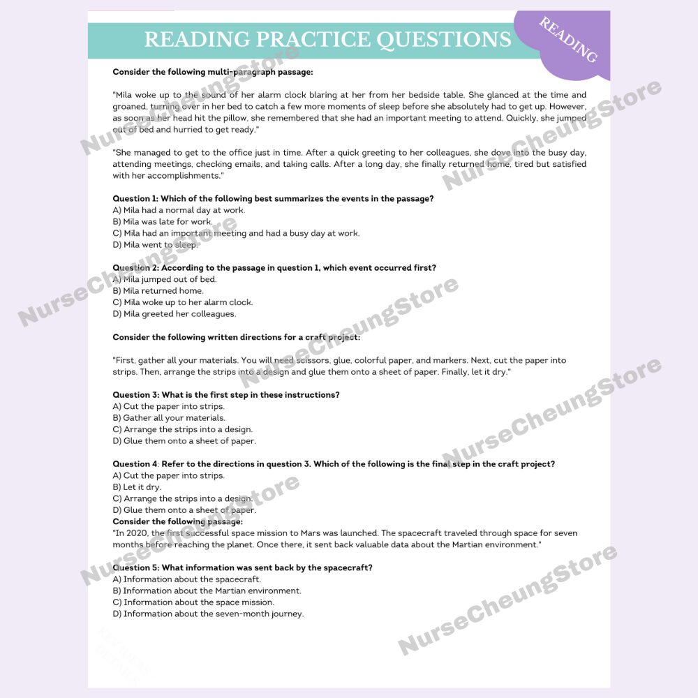 ATI TEAS 7 Reading Study Guide by NurseCheung - In-depth Review with 45 Practice Questions (DIGITAL DOWNLOAD)