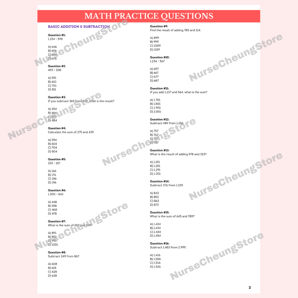900+ ATI TEAS V7 Math Practice Questions by NurseCheung - DIGITAL DOWNLOAD