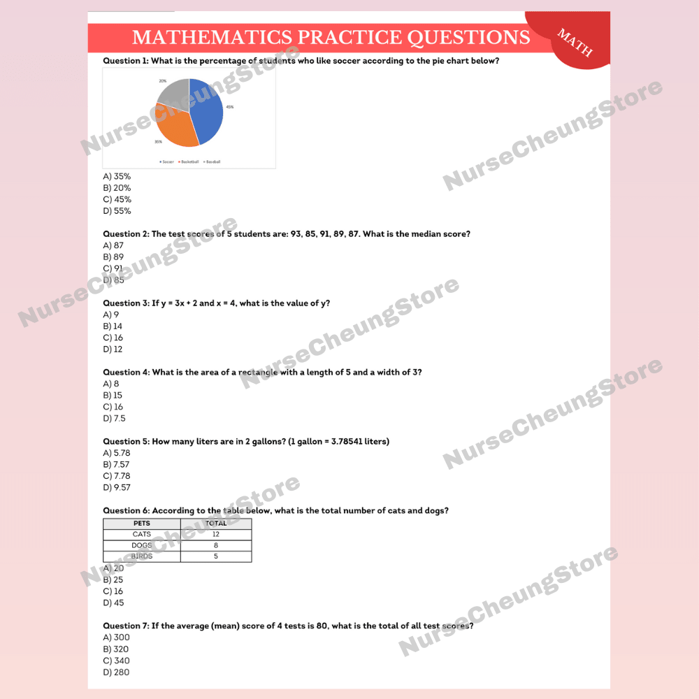 ATI TEAS 7 Mathematics Study Guide by NurseCheung - In - depth Review with 38 Practice Questions (DIGITAL DOWNLOAD) - NurseCheungStore