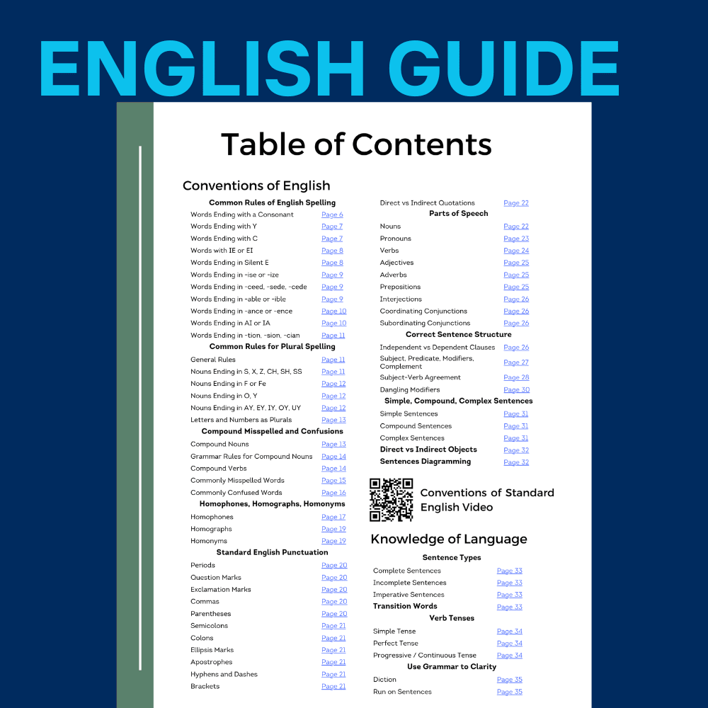 ATI TEAS 7 Study Guide Table of Contents - English Topics Page 1