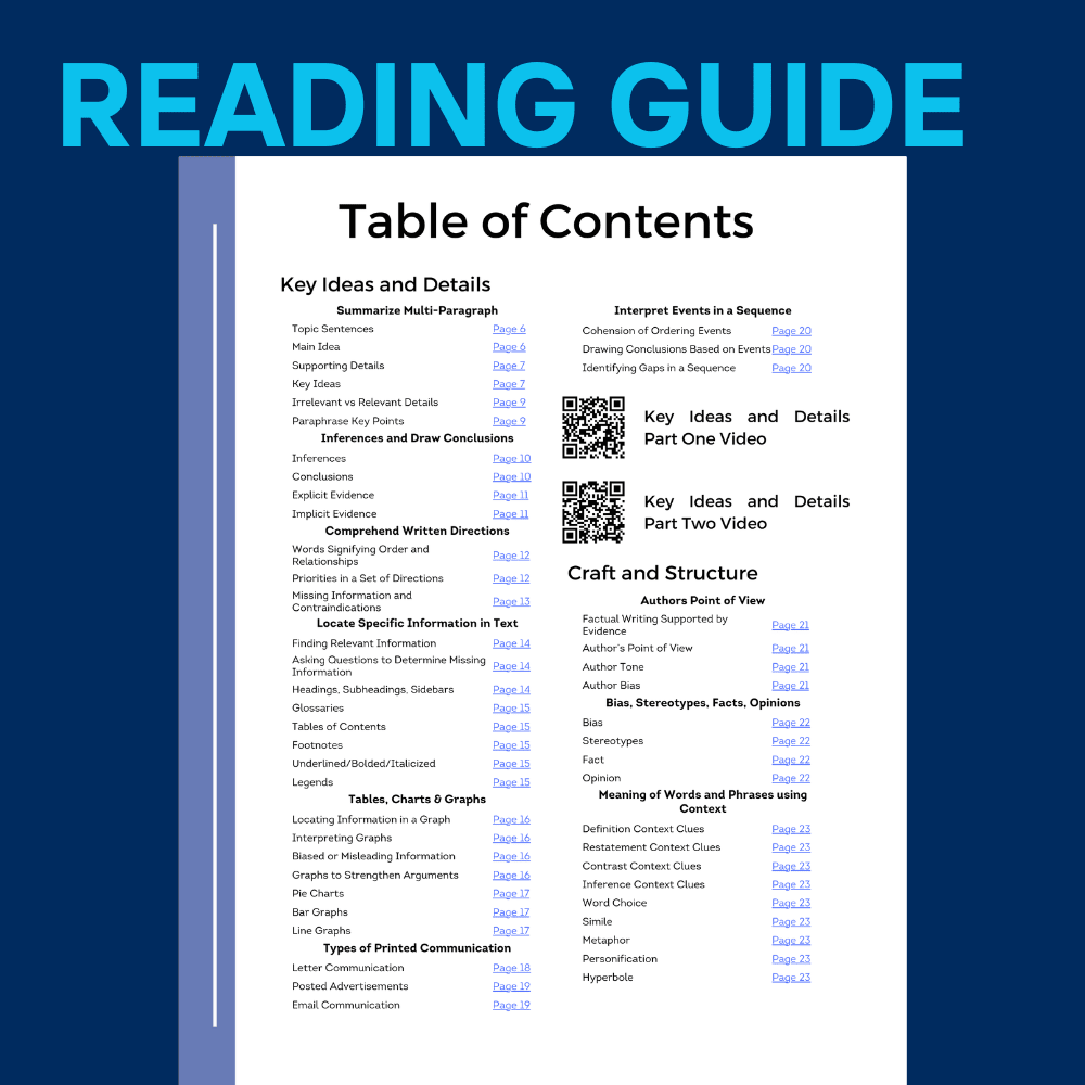 ATI TEAS 7 Study Guide Table of Contents - Reading Topics Page 1