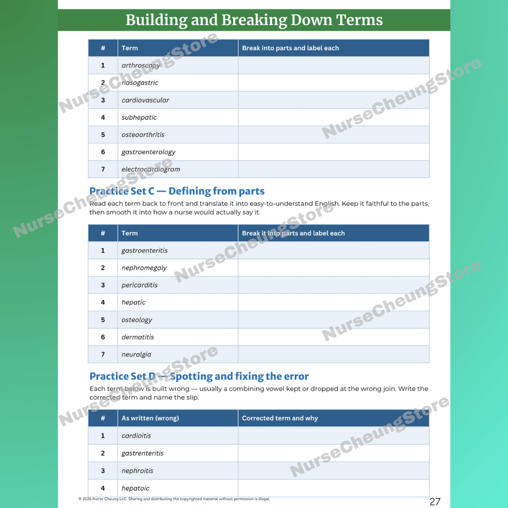 Medical Terminology Workbook (Digital PDF) - NurseCheungStore