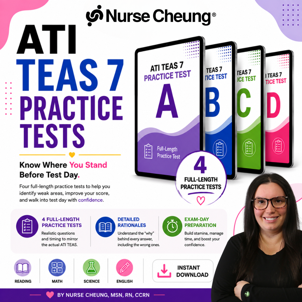 Nurse Cheung ATI TEAS 7 Practice Tests | 4 Full-Length Practice Tests (Digital PDF) - NurseCheungStore