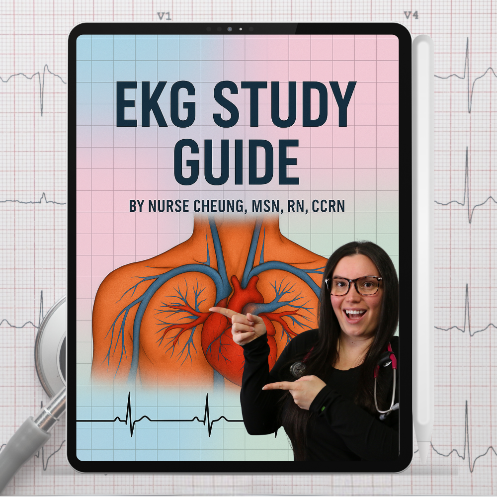 The Ultimate EKG & Dysrhythmia Interpretation Guide cover by Nurse Cheung for nursing students and NCLEX prep.