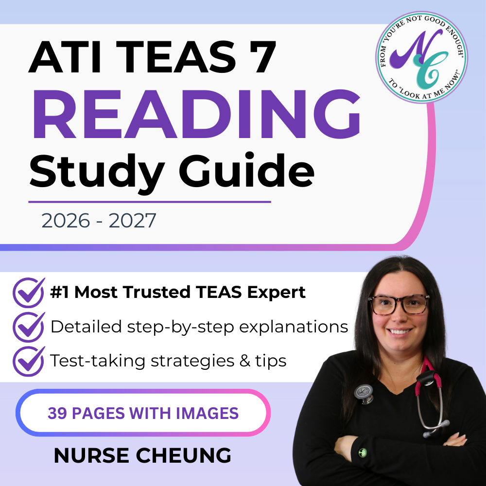 ATI TEAS 7 Reading Study Guide by NurseCheung - In-depth Review with 45 Practice Questions (DIGITAL DOWNLOAD)