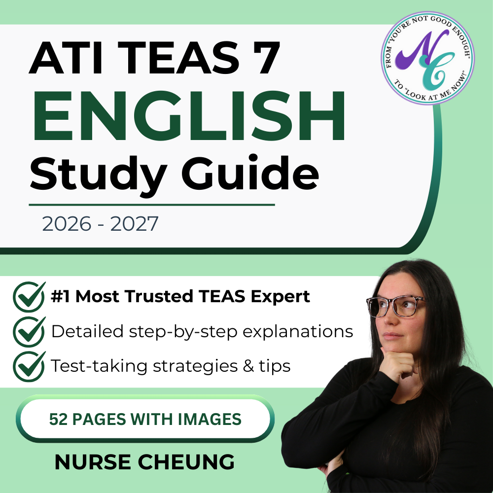ATI TEAS V7 English & Language Usage Comprehensive Study Guide by NurseCheung - Detailed Review with 37 Practice Questions (DIGITAL DOWNLOAD)