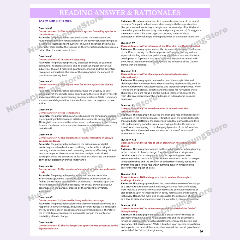 650 + ATI TEAS V7 NurseCheung Reading Practice Questions (DIGITAL DOWNLOAD) - NurseCheungStore