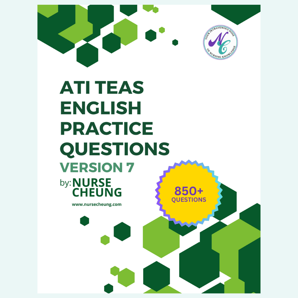 850+ ATI TEAS V7 English Practice Questions by NurseCheung - (DIGITAL DOWNLOAD) - NurseCheungStore