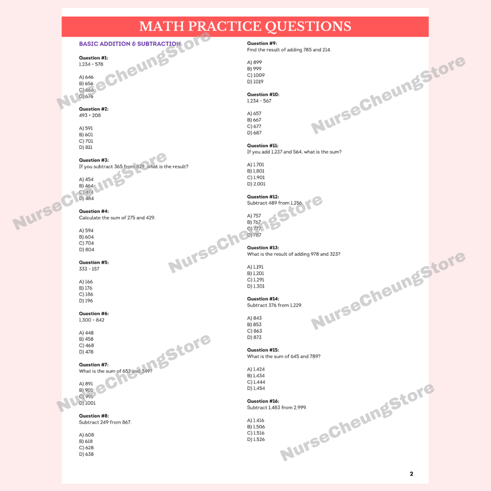 900+ ATI TEAS V7 Math Practice Questions by NurseCheung - DIGITAL DOWNLOAD - NurseCheungStore