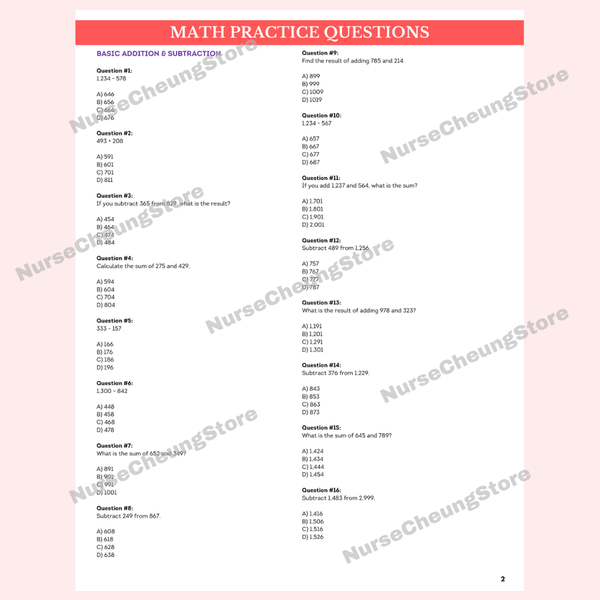 900+ ATI TEAS V7 Math Practice Questions by NurseCheung - DIGITAL DOWNLOAD - NurseCheungStore