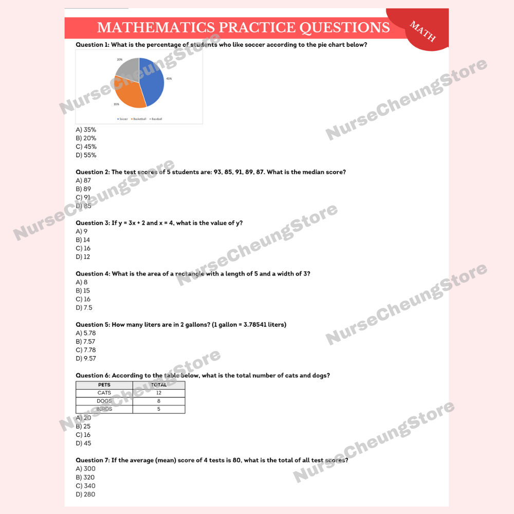 ATI TEAS 7 Mathematics Study Guide by NurseCheung - In-depth Review with 38 Practice Questions (DIGITAL DOWNLOAD)