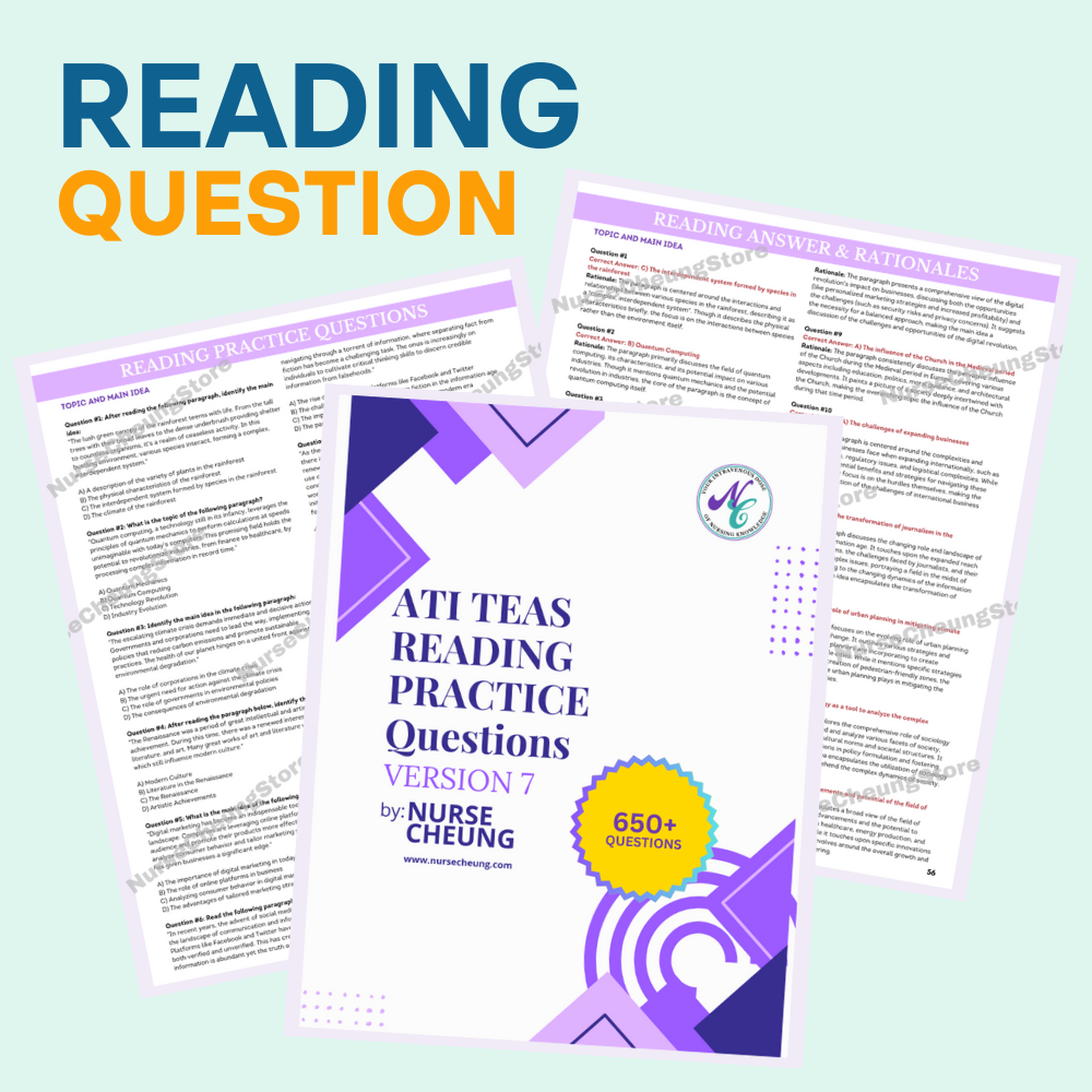 Complete ATI TEAS V7 Question Bundle by Nurse Cheung with 3,500+ Practice Test Questions and Answers | DIGITAL download