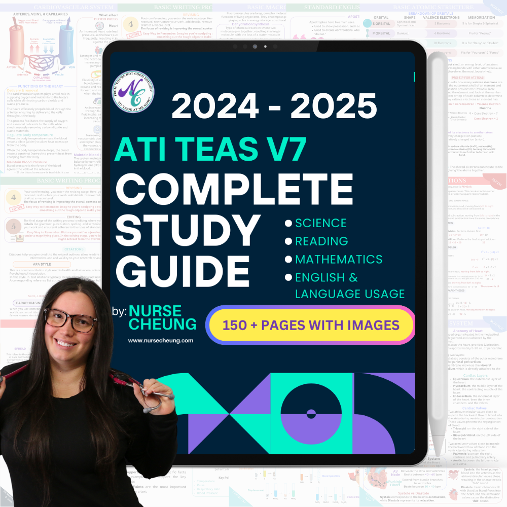Complete ATI TEAS V7 Study Guide 2024 - 2025 by NurseCheung with 170 + Practice Test Questions and Answers | DIGITAL download