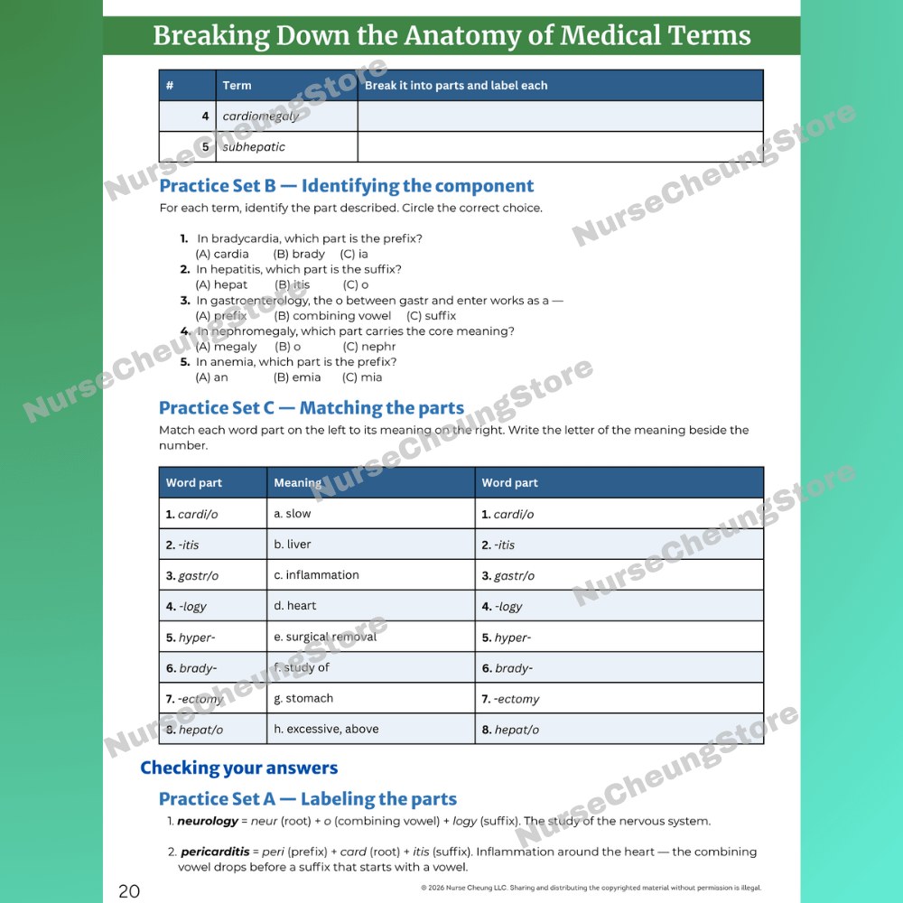 Medical Terminology Workbook (Digital PDF) - NurseCheungStore