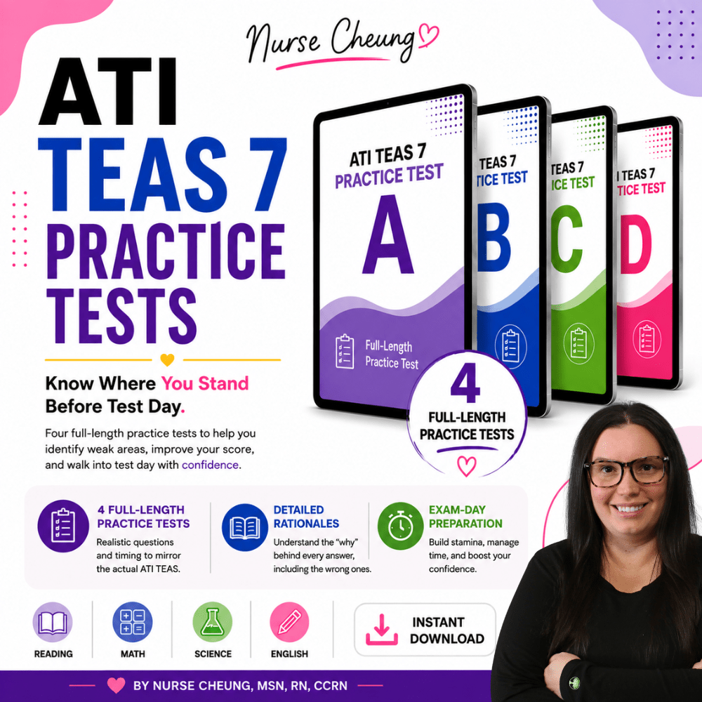 Nurse Cheung ATI TEAS 7 Practice Tests | 4 Full-Length Practice Tests (Digital PDF) - NurseCheungStore