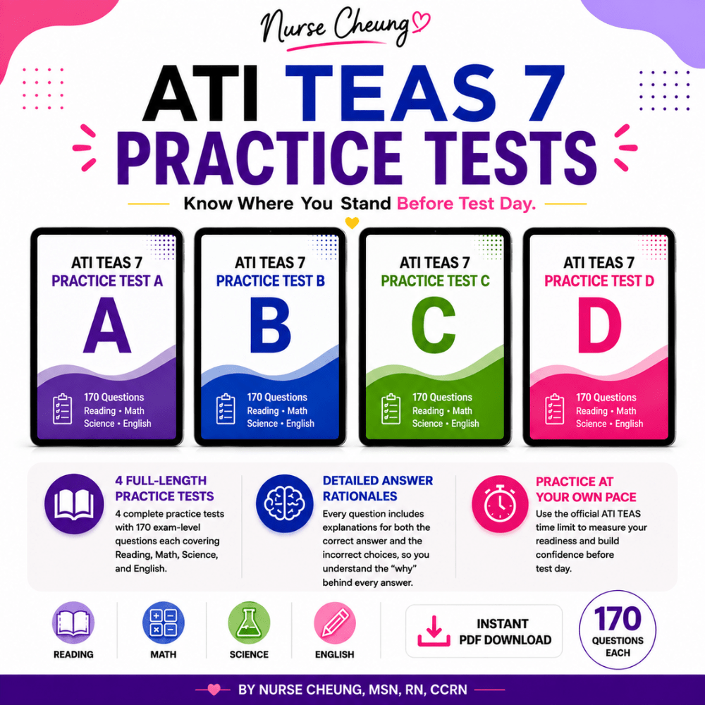 Nurse Cheung ATI TEAS 7 Practice Tests | 4 Full-Length Practice Tests (Digital PDF) - NurseCheungStore