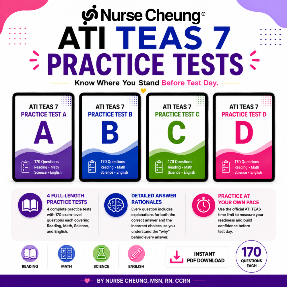 Nurse Cheung ATI TEAS 7 Practice Tests | 4 Full-Length Practice Tests (Digital PDF) - NurseCheungStore